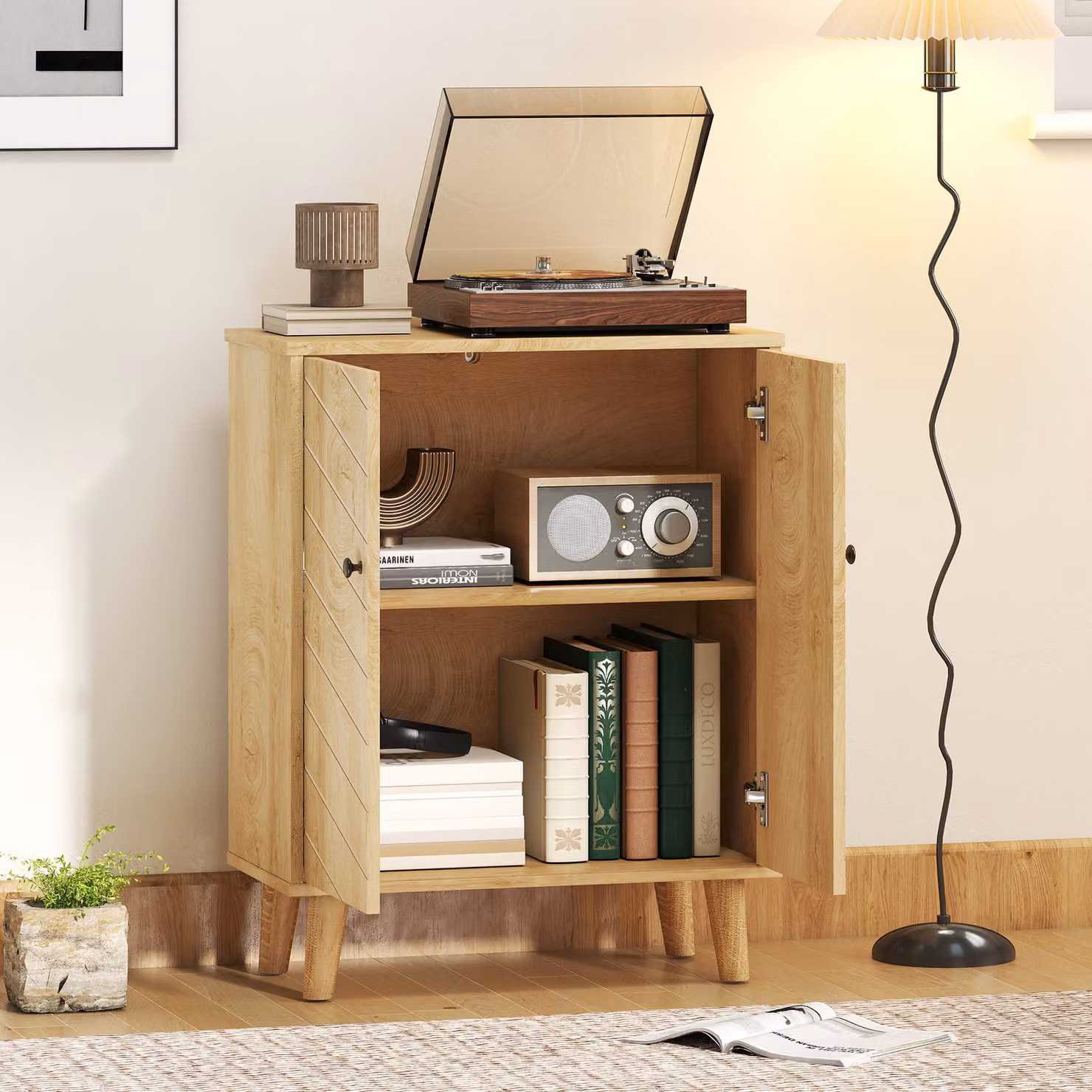 HOMCOM Vintage Brown Storage Cabinet Sideboard with Double Doors and Pine Wood Legs – 6