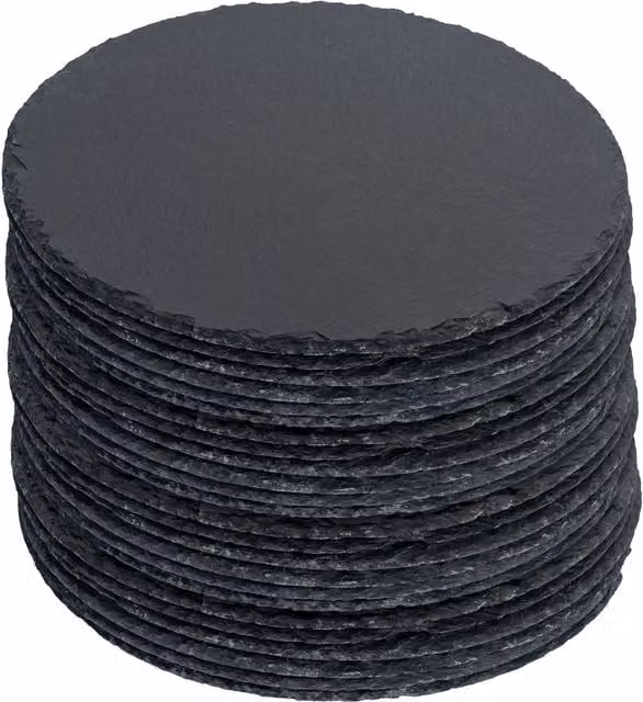 Argon Tableware Set of 24 Round Natural Black Slate Placemats, Diameter: 30 cm – 1