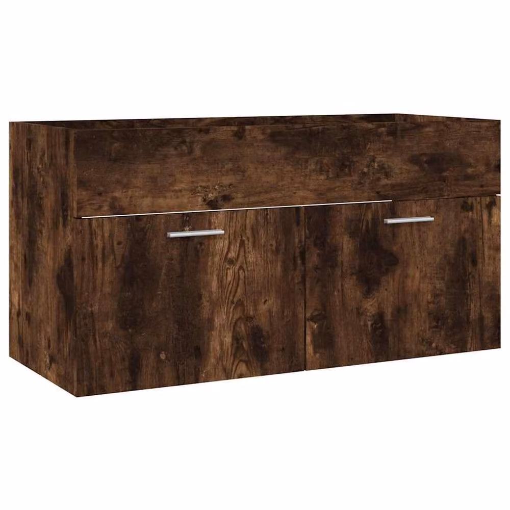 Berkfield Home 2 Piece Modern Bathroom Furniture Set in Smoked Oak Brown featuring Vanity Unit and Mirror Cabinet – 3