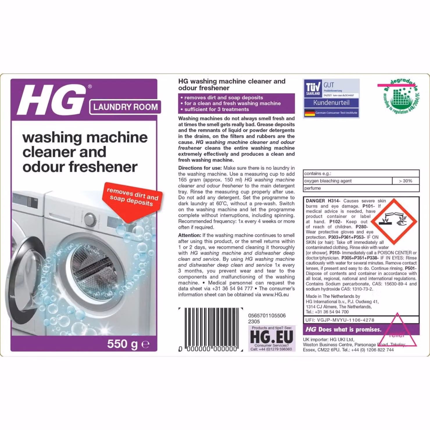 HGL Washing Machine Clean and Odour Freshener, 550g, White – 2