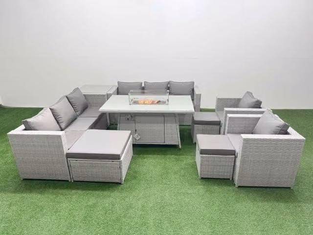Fimous 11 Seat PE Rattan Garden Lounge Sofa Set in Light Grey with Upholstered Cushions