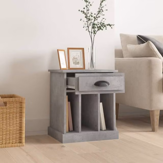 Berkfield Home Elegant Bedside Cabinet in Concrete Grey, W/D/H: 43 x 36 x 50 cm