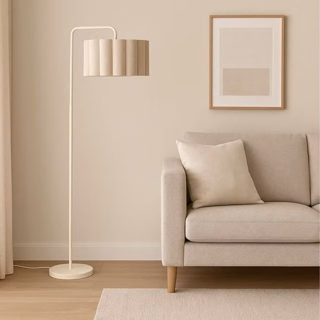 CGC Lighting Kyra Modern Angled Floor Lamp in White with Fabric Lampshade, H: 169 cm, W: 48 cm