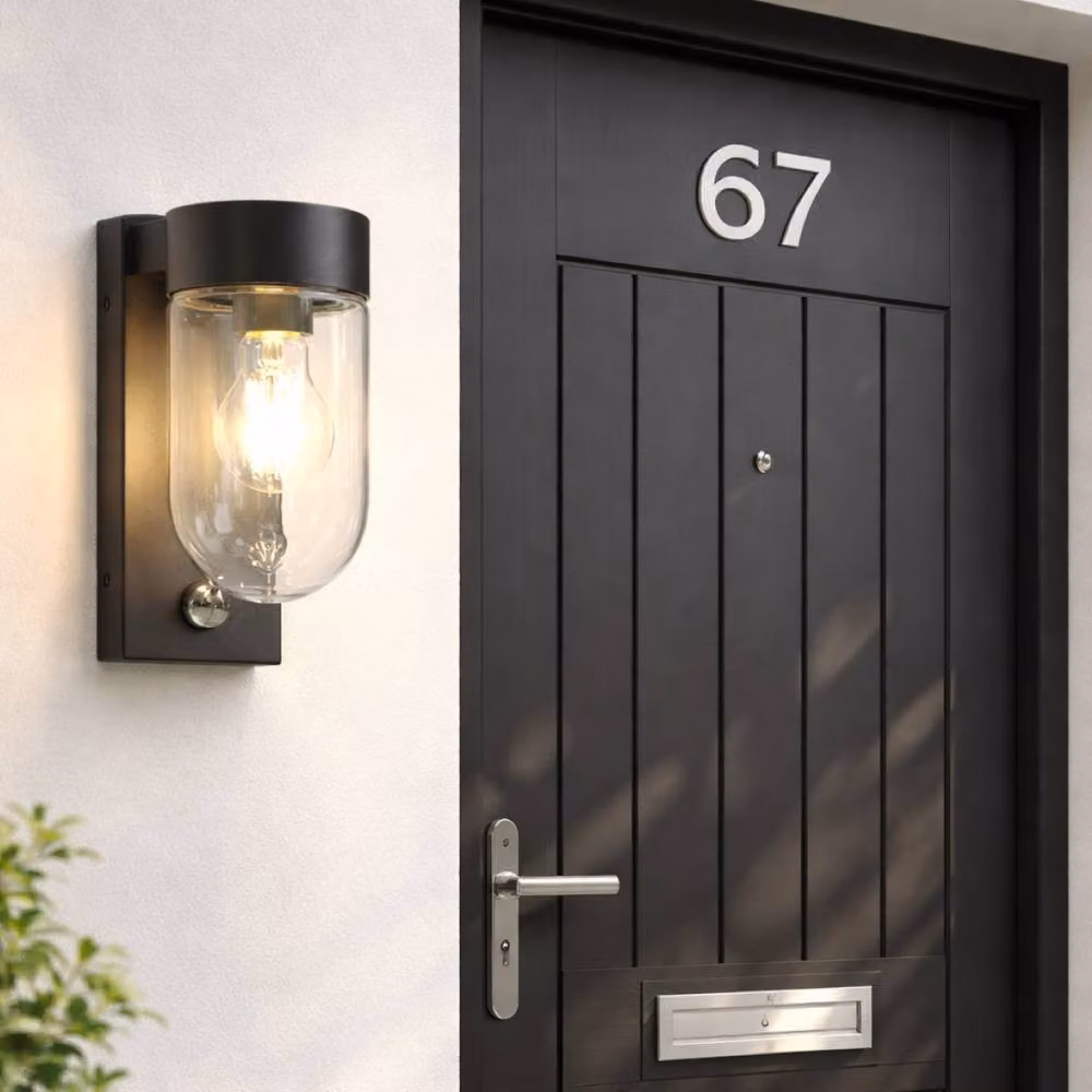CGC Lighting Rowan Black Outdoor Wall Lantern with PIR Motion Sensor and Glass Diffuser – 3