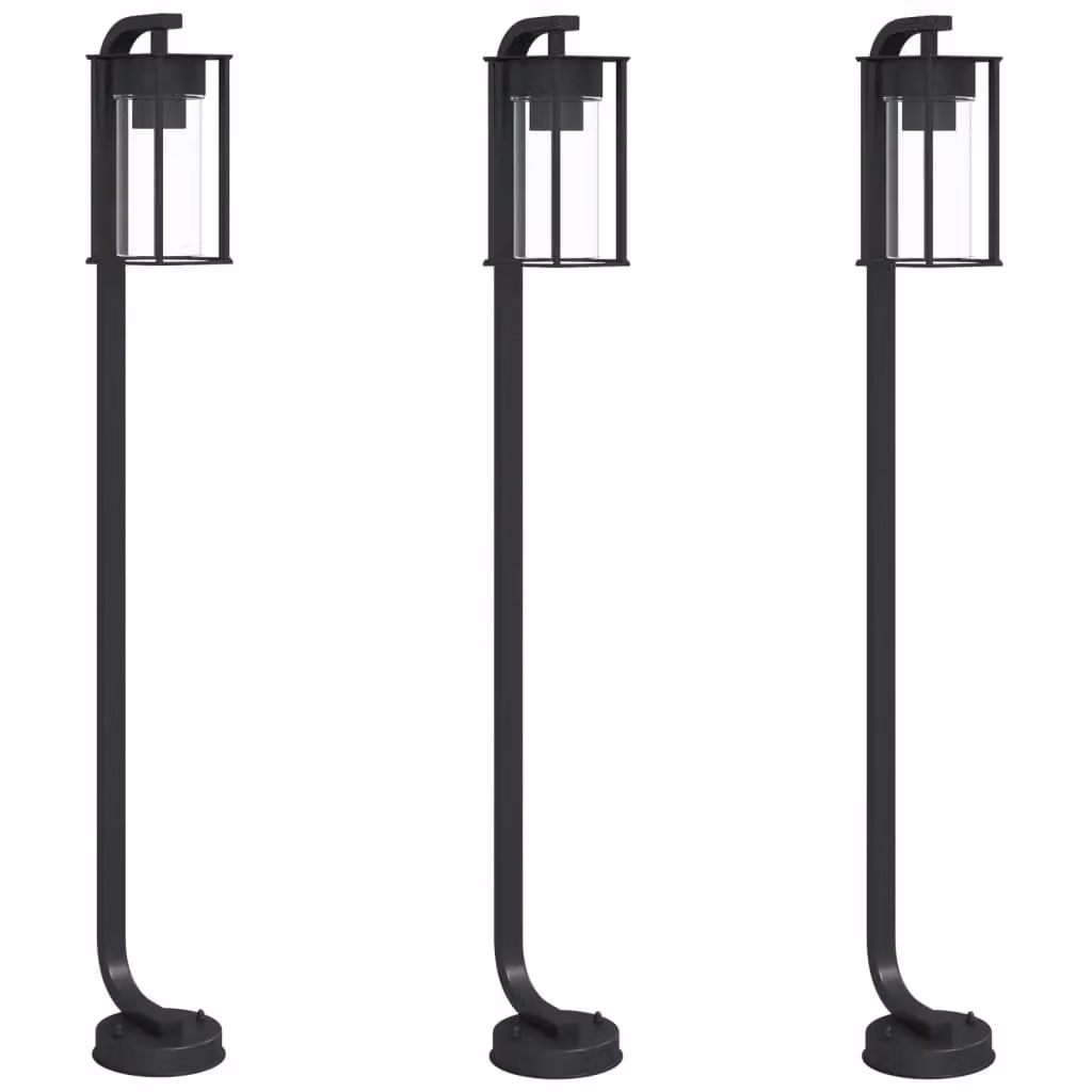 Berkfield Home Set of 3 Black Stainless Steel Outdoor Floor Lamps, Height: 100 cm – 2