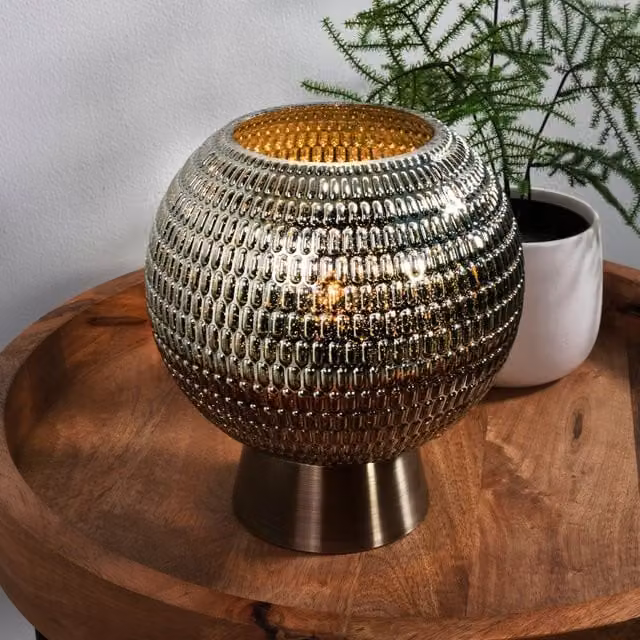Lighting Collection Battery Powered Green Glass Table Lamp with Gold/Brass Accents