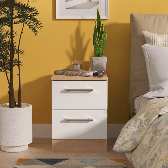 Ready Assembled 2 U Cornwall 2 Drawer Bedside Cabinet in White and Multicolour