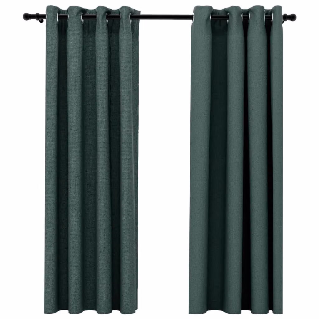 Berkfield Linen-Look Blackout Curtains with Eyelets, 2 Pack, Green, W: 140 cm, H: 175 cm – 2