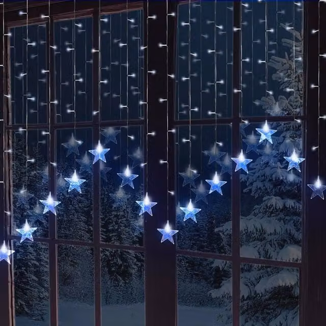 Globrite 104 LED Star Curtain Fairy Lights in Cool White with Remote Control