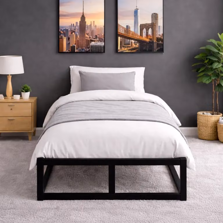 House of Home Extra Strong Metal Platform Bed Frame in Black, W/D/H: 140 x 200 cm