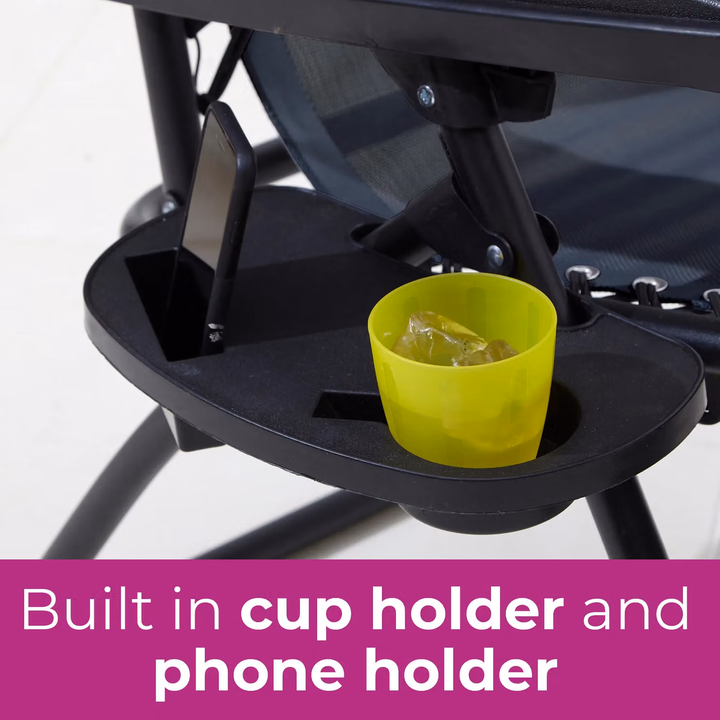 Neo Black Folding Portable Zero Gravity Chair and Table Set with Adjustable Headrest, Side Tray and Cup Holders – 4