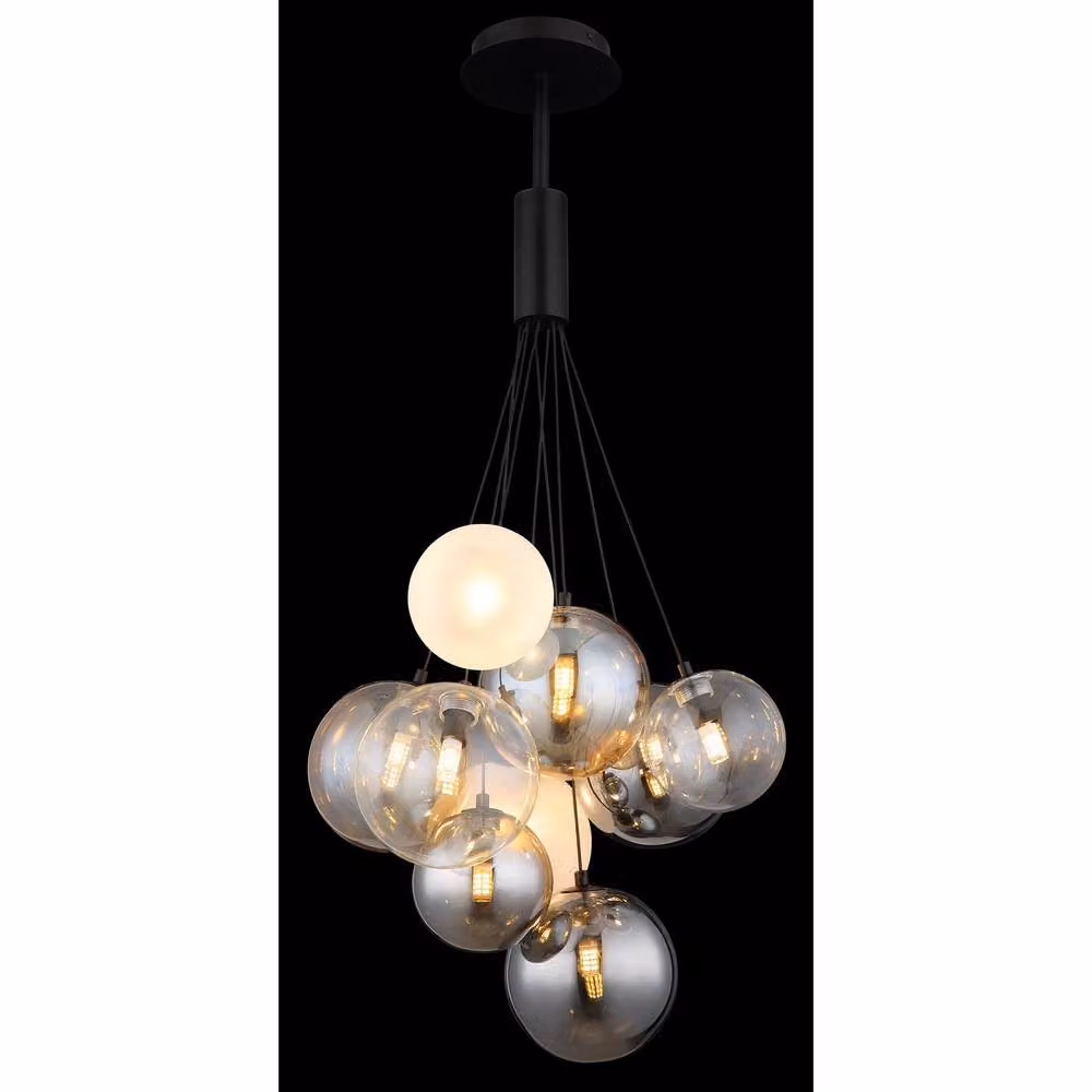 Netlighting Ballgi Globe Pendant Ceiling Light in Matt Black with Smoky Glass Spheres for 9x G9 Bulbs – 6