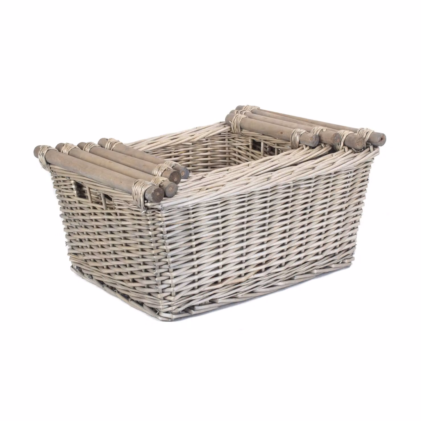 Set of 4 Red Hamper Wicker Storage Baskets with Wooden Handles in Grey and Antique Wash – 2