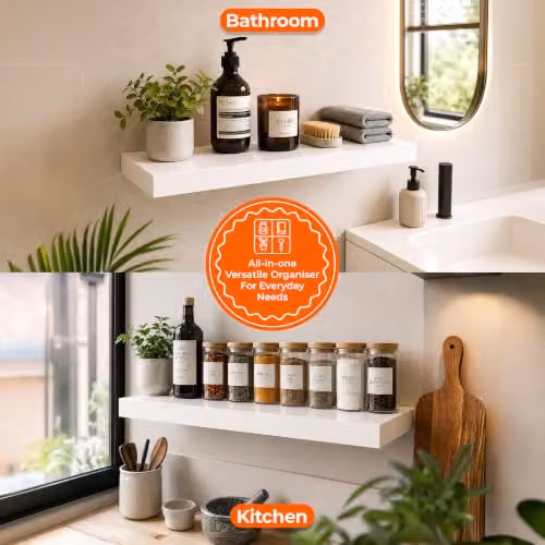 iTrend High Gloss White Floating Wall Shelf, Modern MDF Wall Mounted Storage Shelf, Width: 60 cm – 3