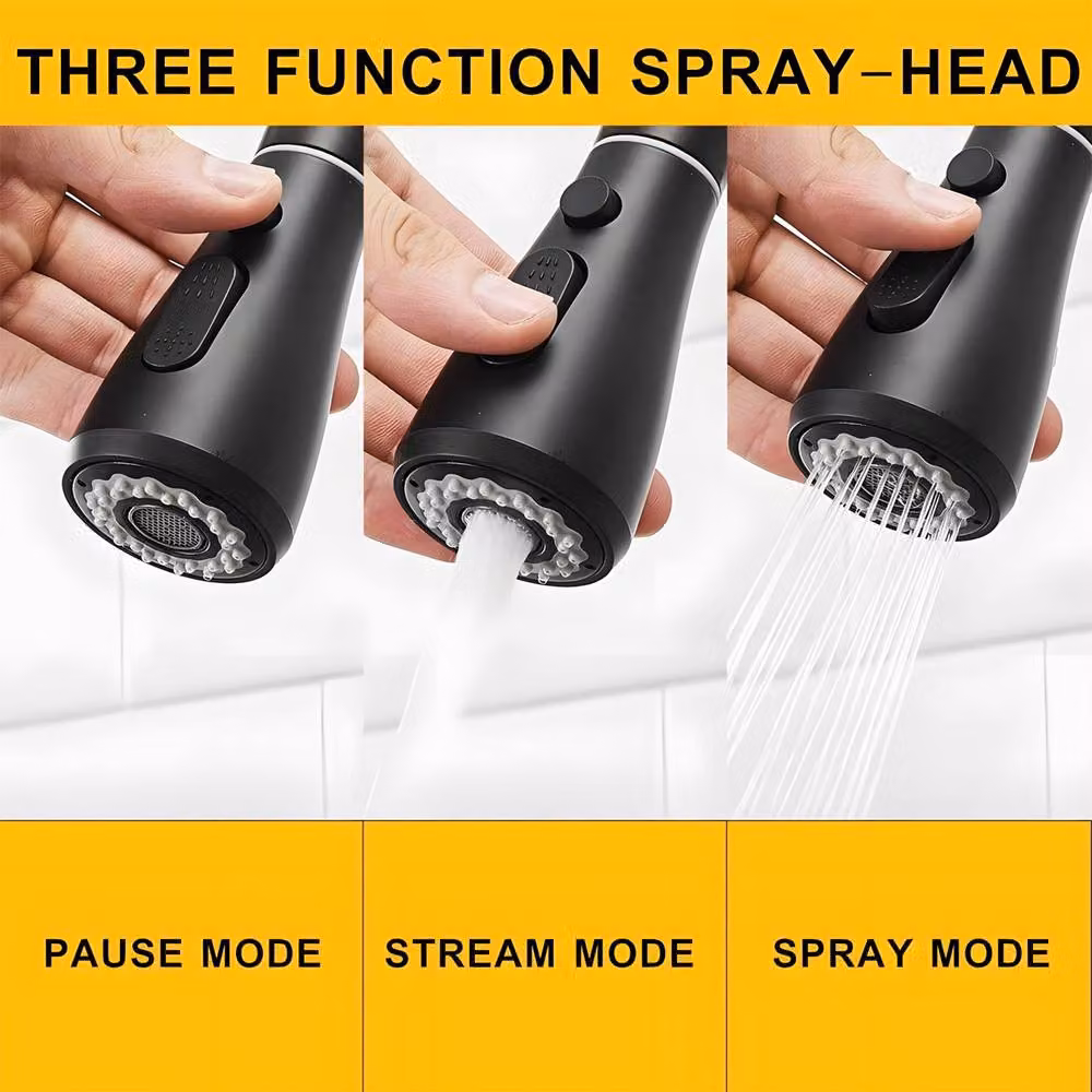 Heable Sleek Kitchen Sink Mixer Tap in Matte Black with Pull Out Spout and Spray Function – 3