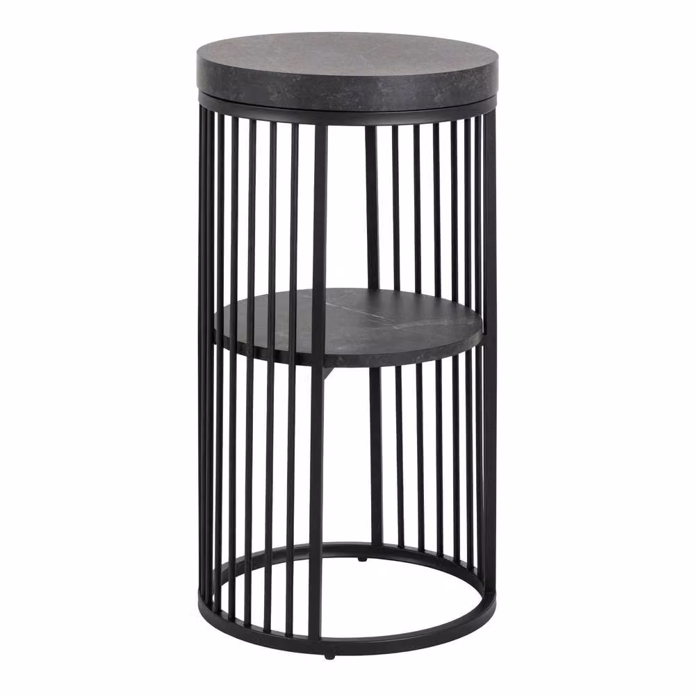Wyld Haus Dublin Round Bedside Table with Black Marble Effect Top and Black Steel Frame, H 65 cm x W 35 cm x D 35 cm – 3