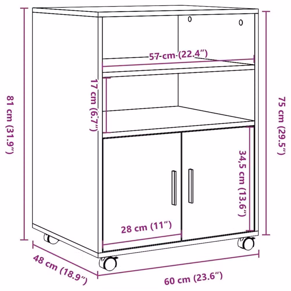Berkfield Home Rolling Cabinet in Concrete Grey, W/D/H: 60 x 48 x 81 cm – 4