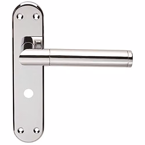 Loops Round Bar Lever Bathroom Backplate Door Handle in Polished Chrome, W: 180 mm x D: 40 mm