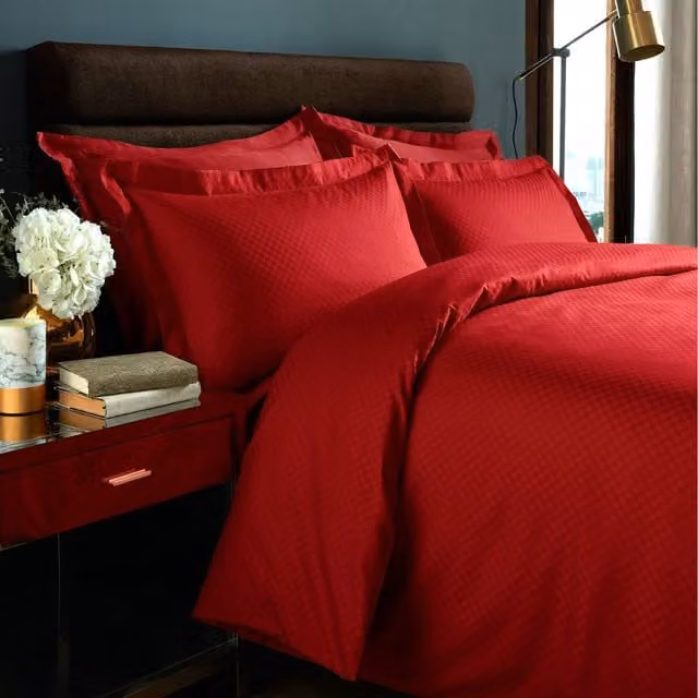 Roseley Red Micro Check Cotton Duvet Cover and Pillowcase Set, King Size