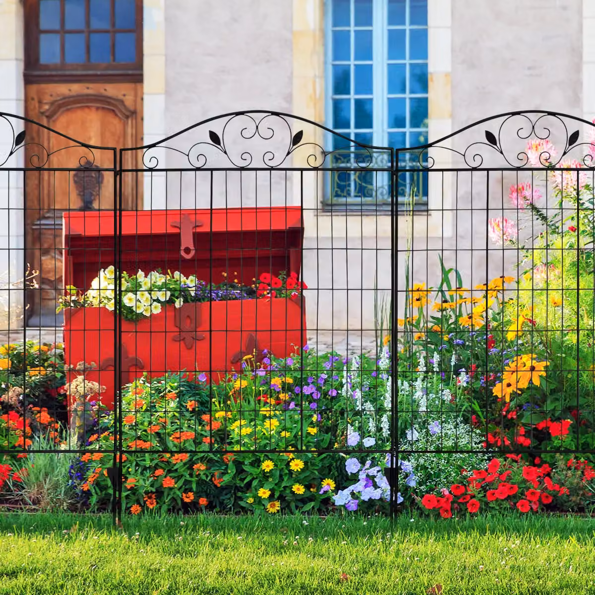 Costway 4 Panel Steel Decorative Garden Fence, Black Folding Wire Patio Fencing – 2