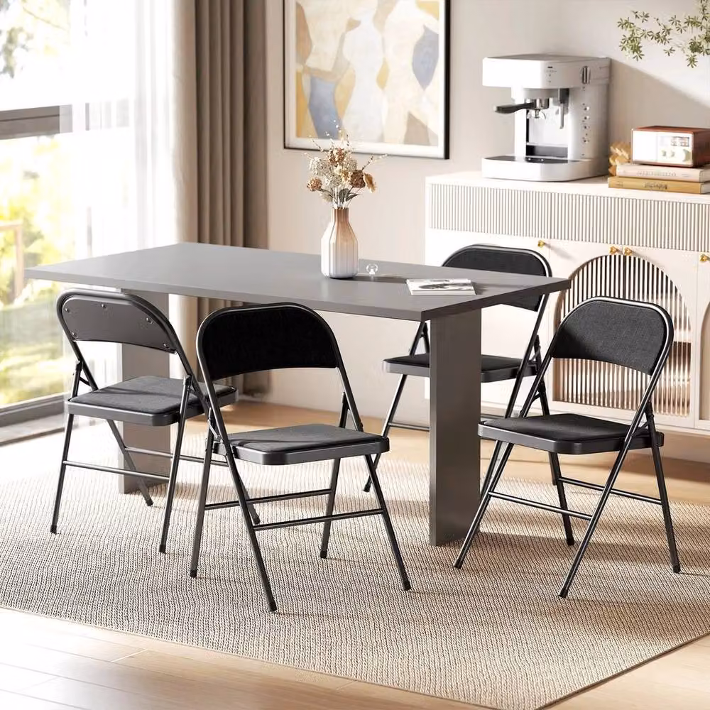 PAWNORA 4 Pack Black Linen-Look Padded Folding Chairs – 5