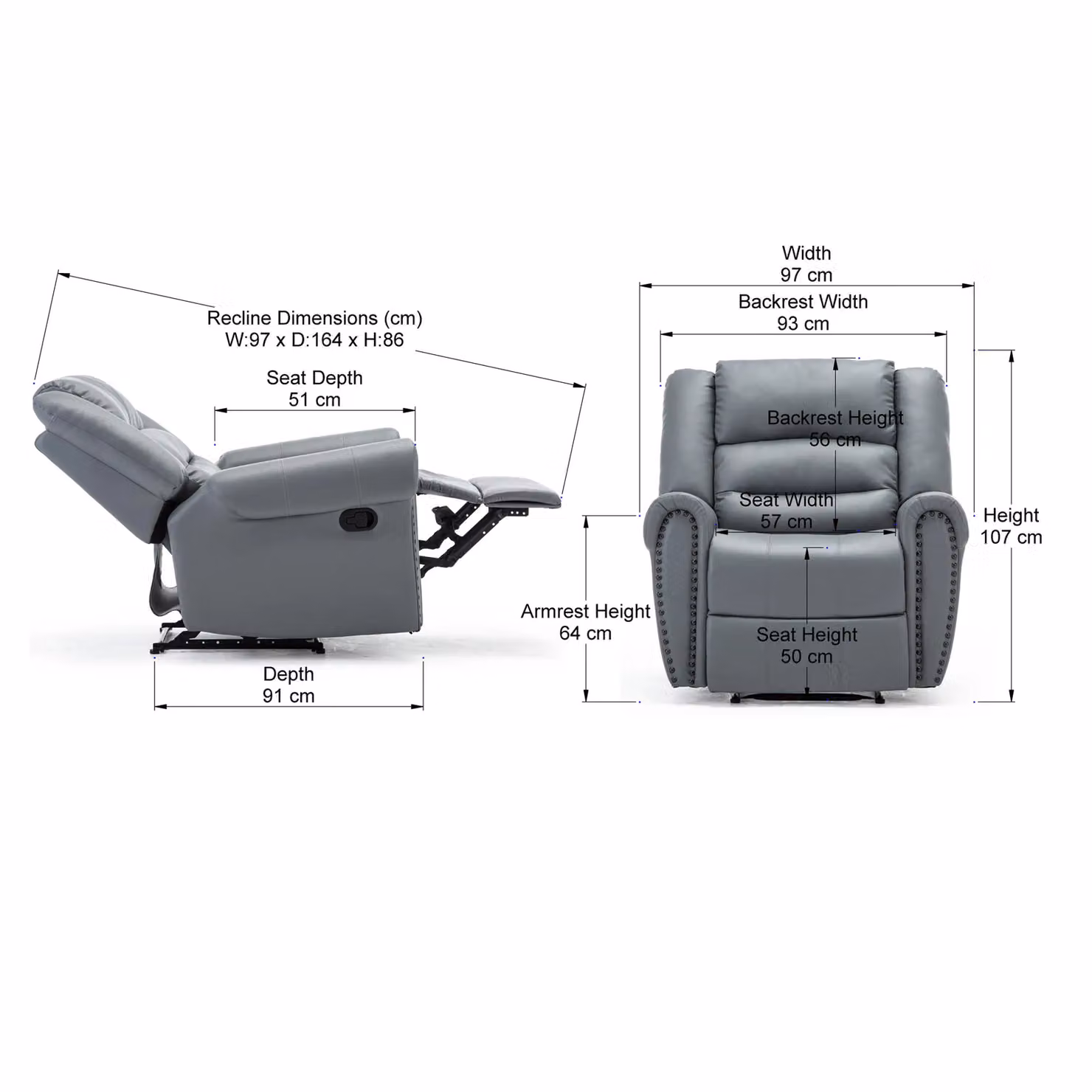 More4Homes Denver Manual Recliner Armchair in Grey Bonded Leather – 5