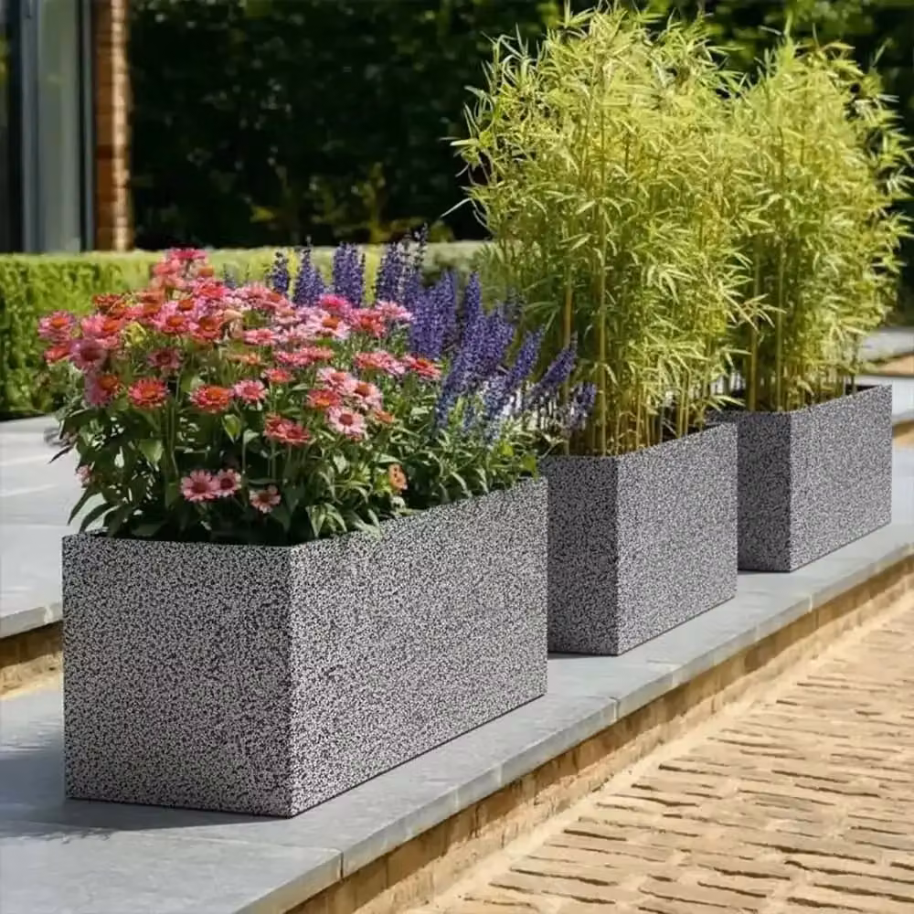 Tulipy Galvanised Steel Trough Planter, Silver and Black, L75 x W32 x H32 cm – 4