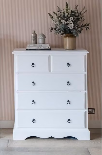 Statement Furniture Romance 2 over 3 Chest of Drawers in White with Metal Handles