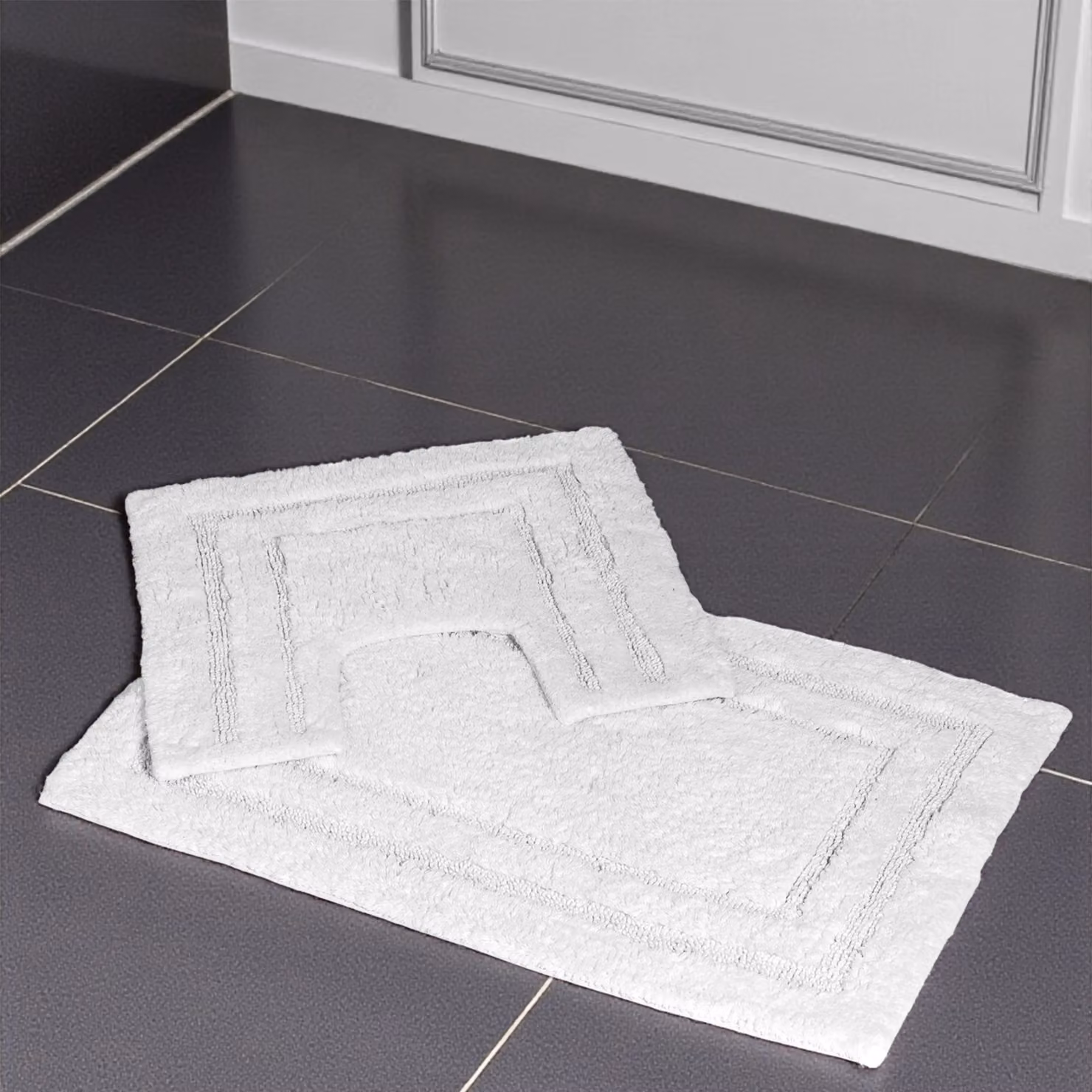 Showerdrape Pinnacle 2 Piece Cotton Bath Mat Set in White – 2