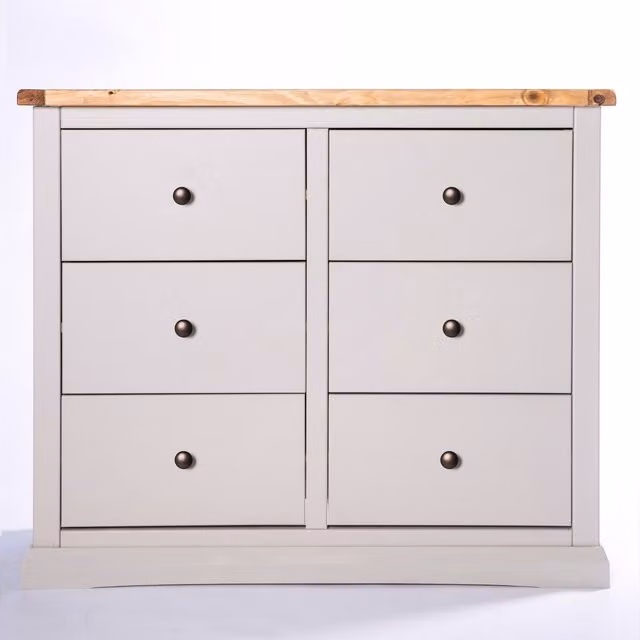 Cabinet Bits Loreo 6 Drawer Chest of Drawers in Light Grey with Gold Knobs