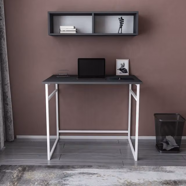 Decorotika Hussum Computer Desk in White and Anthracite, W/D/H: 90 x 60 x 75 cm