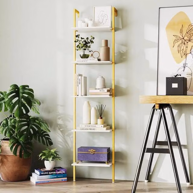KORVIXA White Metal Wall Mounted Ladder Shelf with Open Back Design