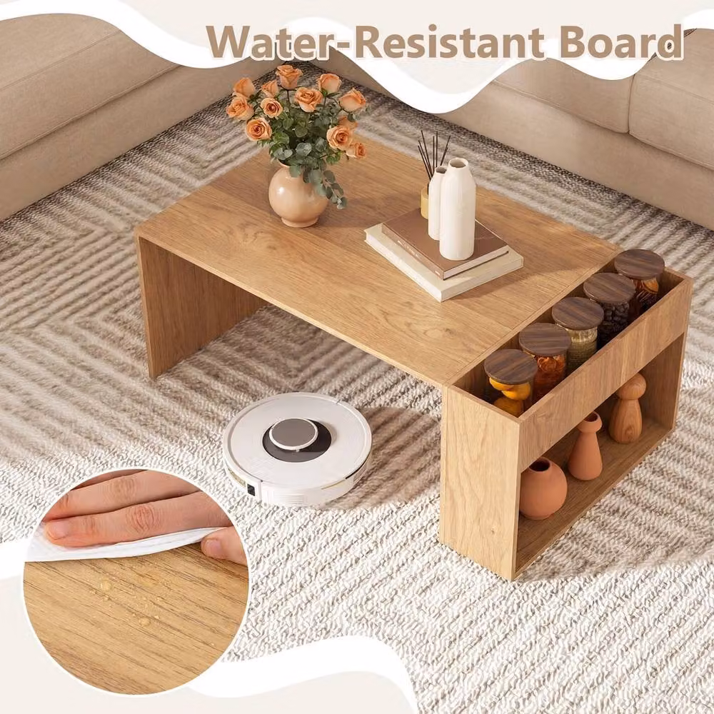 FORGEVIO Brown Wood Coffee Table with Double-Layer Storage – 3