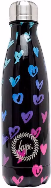 Hype Pink Heart Print Aluminium Water Bottle with Leakproof Screw Lid
