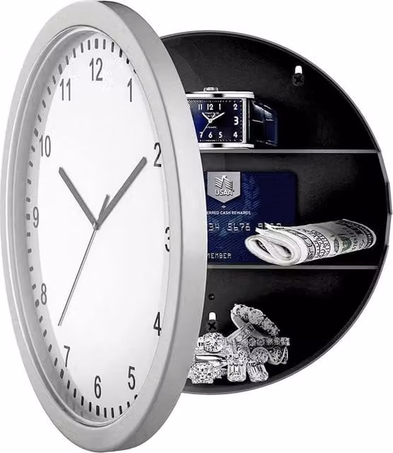 Nordara Secret Safe Wall Clock with Hidden Compartment and Money Box in Silver and Multicolour