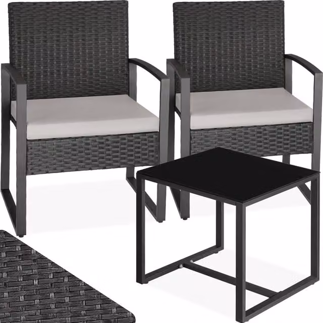 Tectake Granada Rattan Garden Bistro Set with 2 Chairs and 1 Table in Grey
