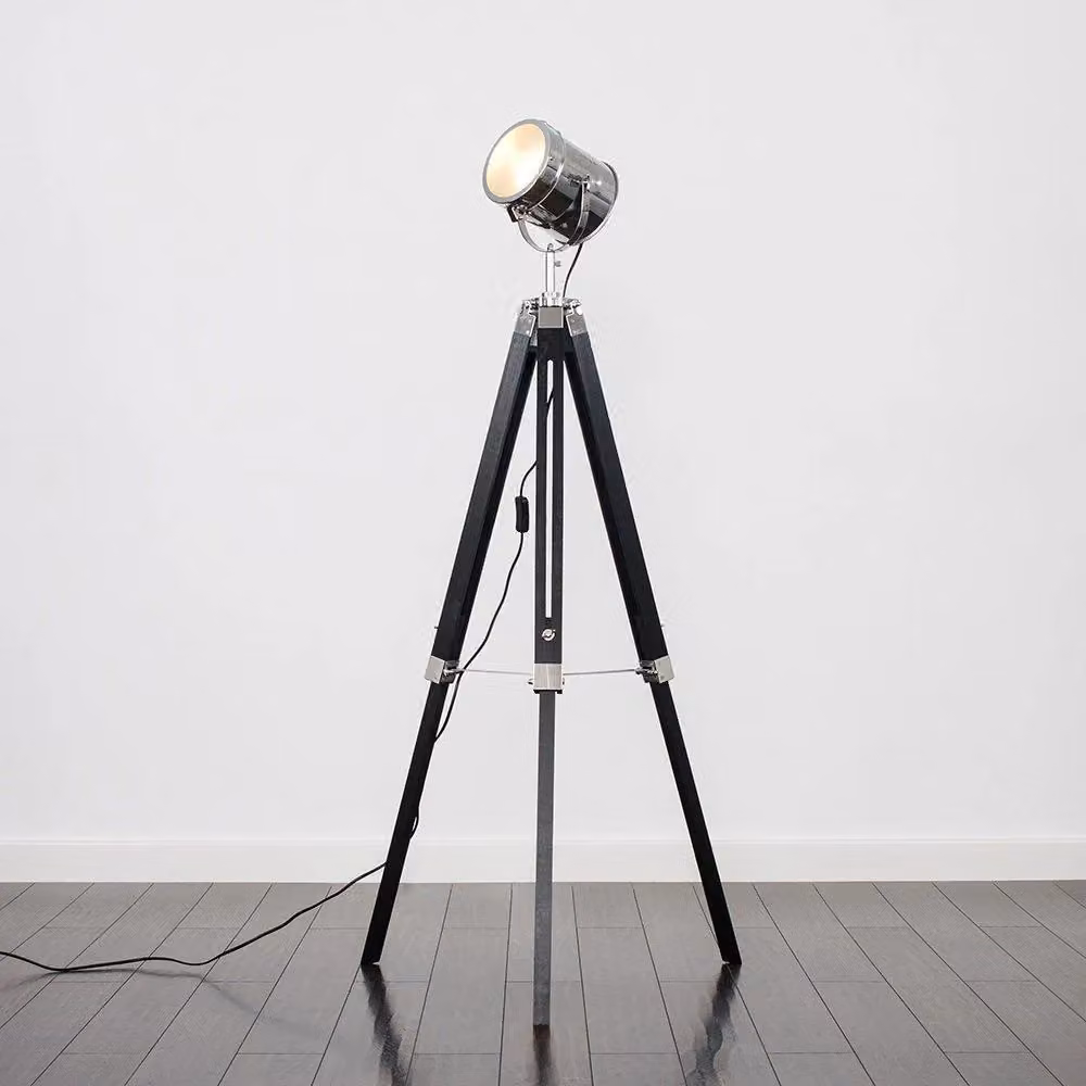 ValueLights Starboard Spotlight Tripod Floor Lamp in Black and Chrome with LED Bulb – 5