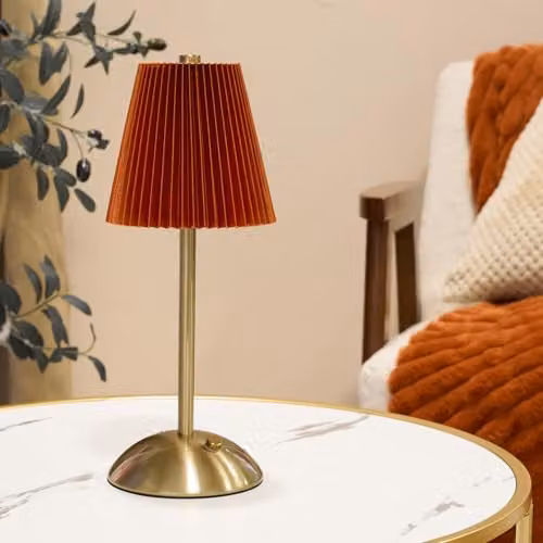 OHS Rechargeable USB Cordless LED Table Lamp in Burnt Orange and Rust with Gold/Brass Accents – 3