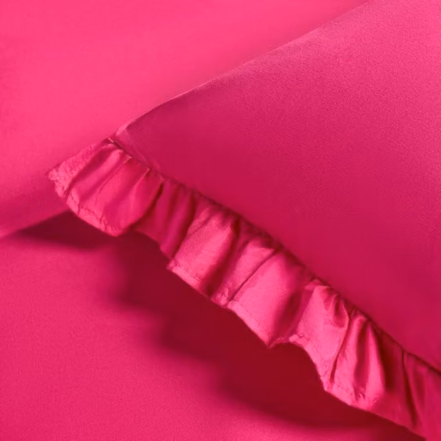 OHS Pink Frill Edge Duvet Cover and Pillowcase Set