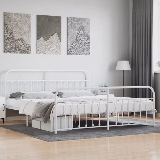 Berkfield Home Metal Bed Frame with Headboard and Footboard in White, 200 x 200 cm