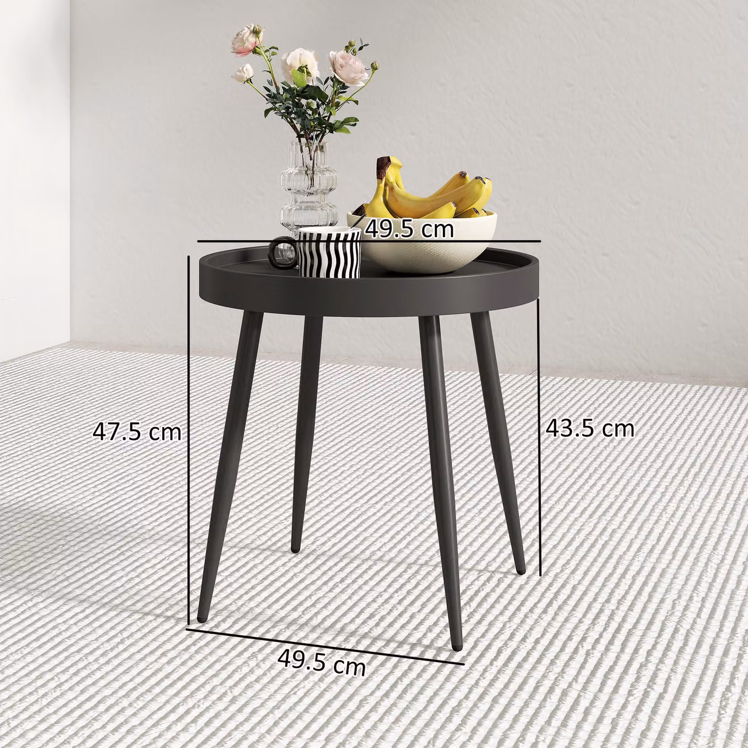 Outsunny Round Garden Coffee Side Table with Plastic Tray-Style Top and Metal Legs, Black, Diameter: 49.5 cm – 3