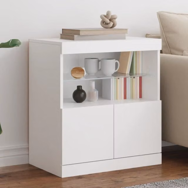 Berkfield Home Modern White Sideboard with Integrated LED Lights, W/D/H: 60 x 37 x 67 cm – 1