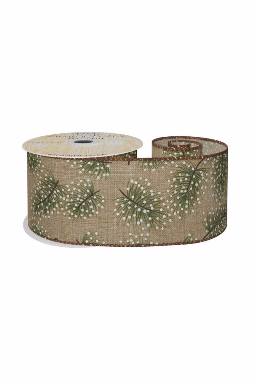 KDMD Snowy Green Spruce Ribbon in Natural, Width: 6.3 cm, Length: 9.14 m – 2