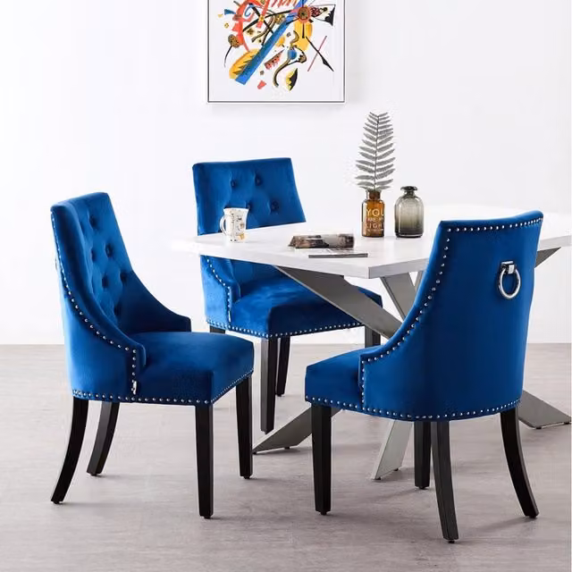 Life Interiors Windsor Duke LUX Rectangular Dining Set with 4 Blue Upholstered Chairs
