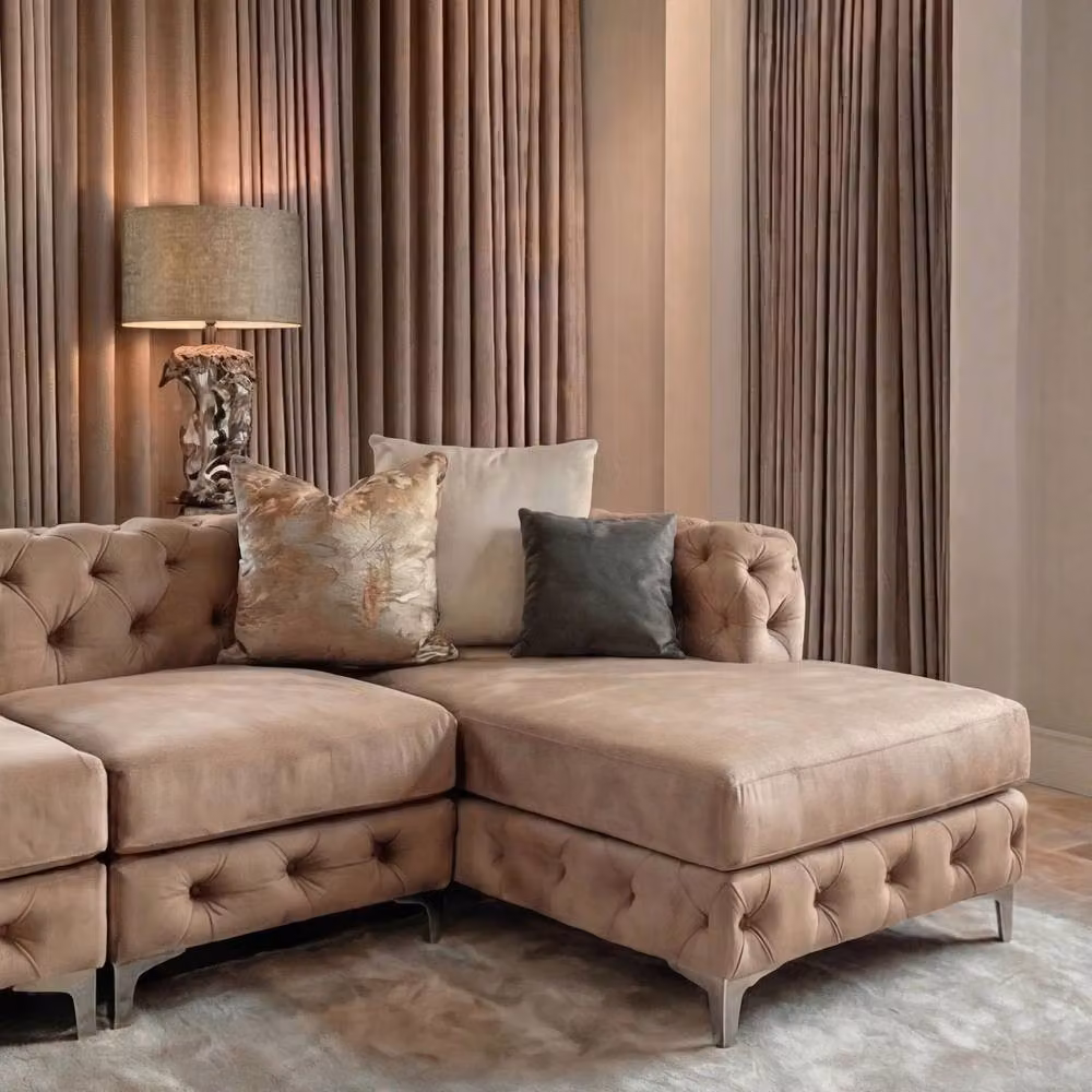 Sofaya Monaco 4 Seater Chesterfield U-Shaped Chaise Sofa in Brown Velvet – 2