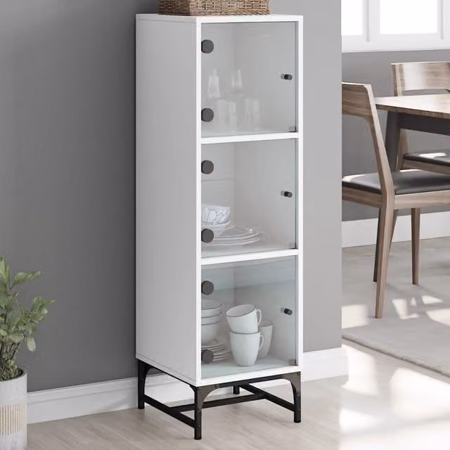 Berkfield Home Modern White Highboard with Glass Doors, W/D/H: 35 x 37 x 120 cm – 1