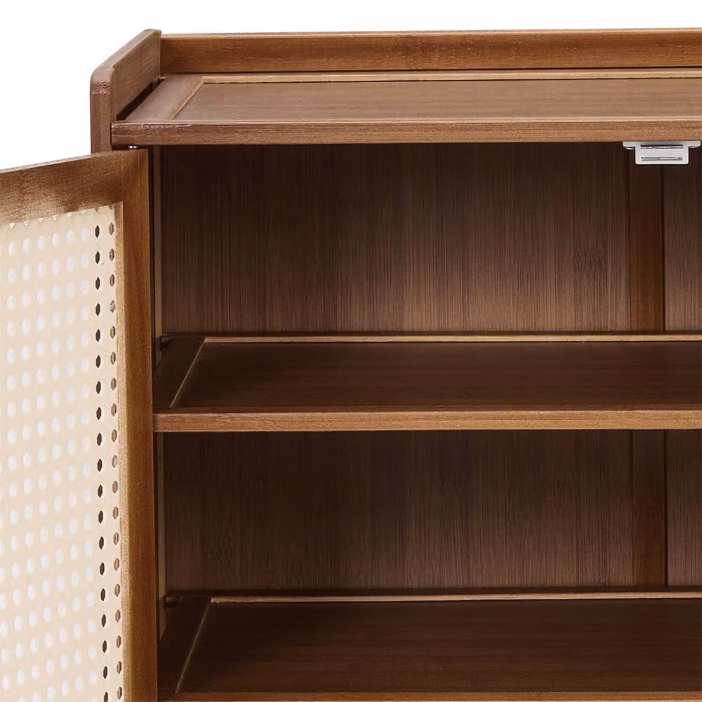 FORGEVIO 6 Tier Bamboo Shoe Cabinet with Rattan Doors in Natural Brown and Beige – 3
