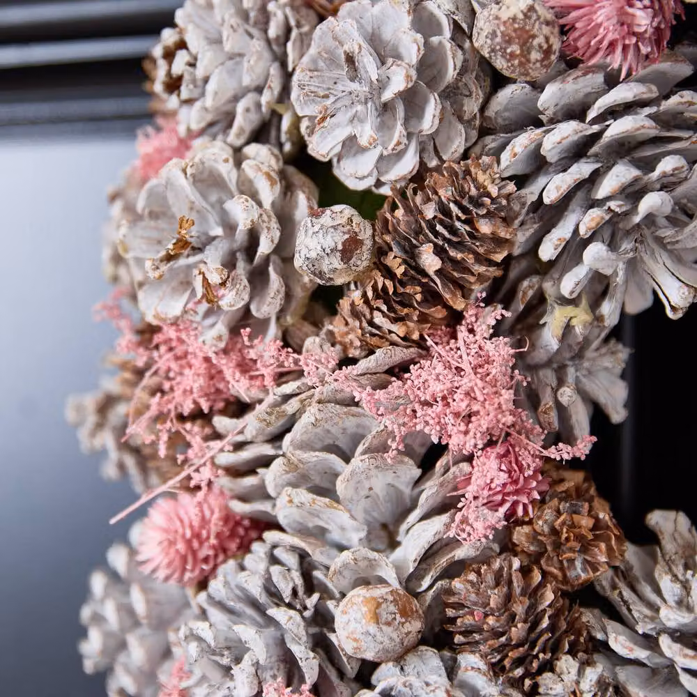 Dibor Pink and Silver Pinecone Christmas Wreath with Star Hanger, Diameter: 39 cm – 4