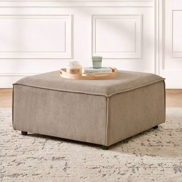 Wyld and Coco Modular Ottoman in Light Brown Corduroy with Black Legs – 1