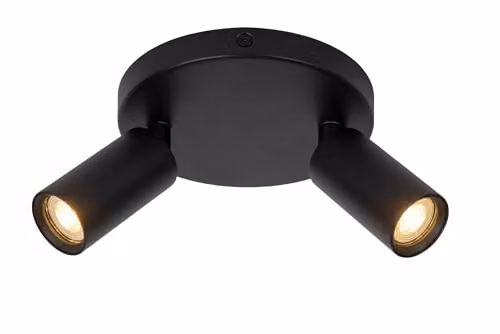 Lucide Ritmo Black Aluminium Ceiling Spotlight with 2x GU10 Dimmable LED Lamps, Diameter: 15 cm